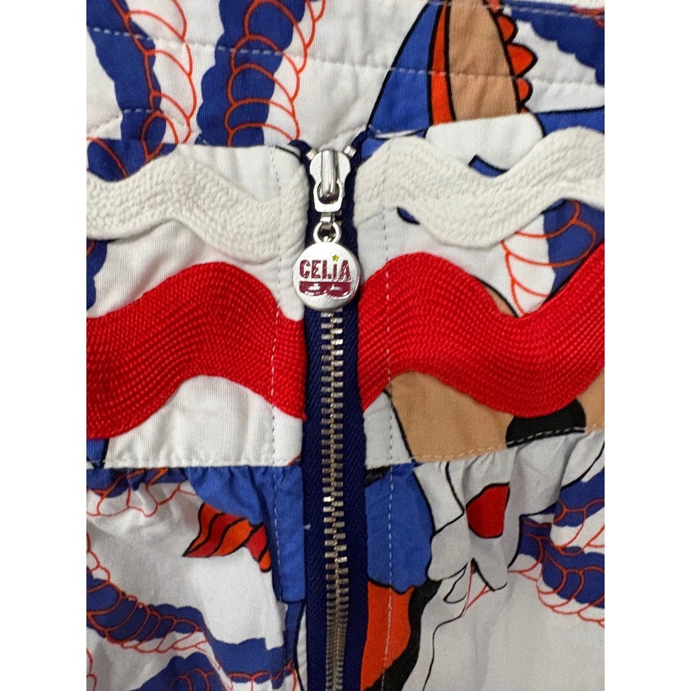 CeliaB Womens Floral Rope Print Tiered Maxi Skirt Rickrack Blue Red White Size M - Picture 2 of 7